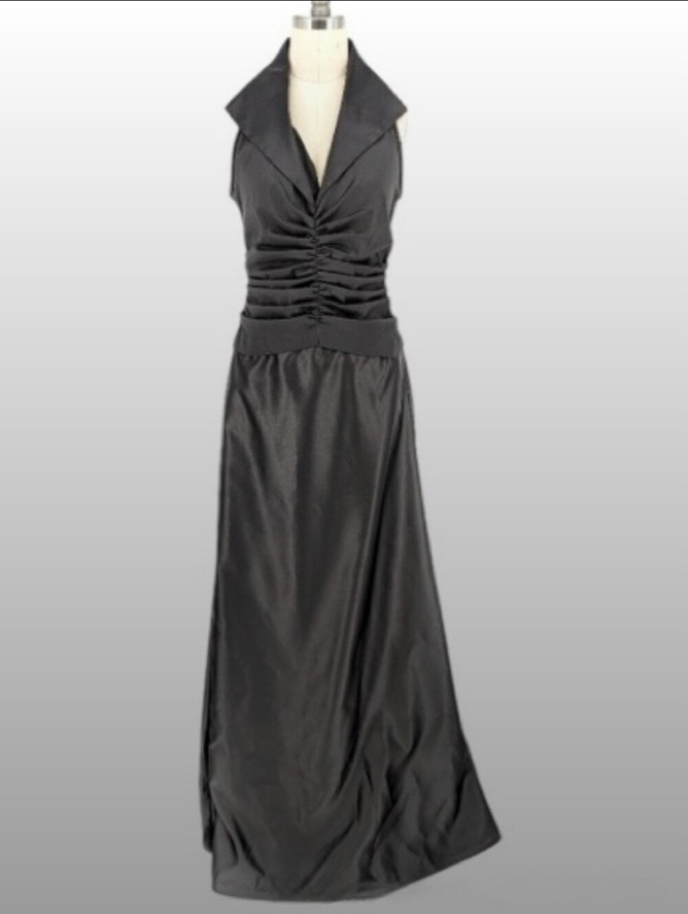 Tadashi Shoji Black Halter Ruched Maxi Gown